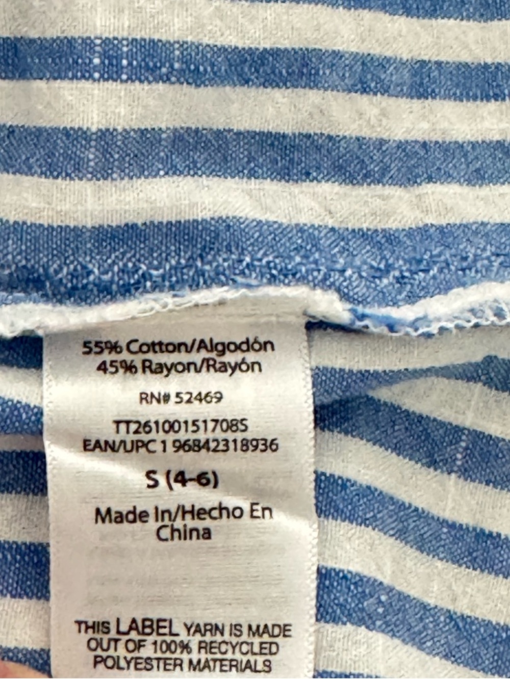 Time and Tru Size S (4-6) blue- white striped top w/split-neck and short sleeves - Picture 6 of 7